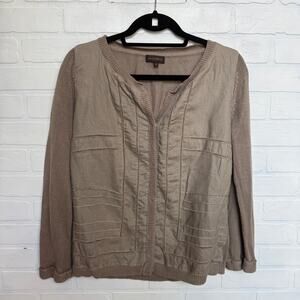 Adolfo Dominguez Women's Snap Button Greige Linen Cotton Blend Cardigan sz L